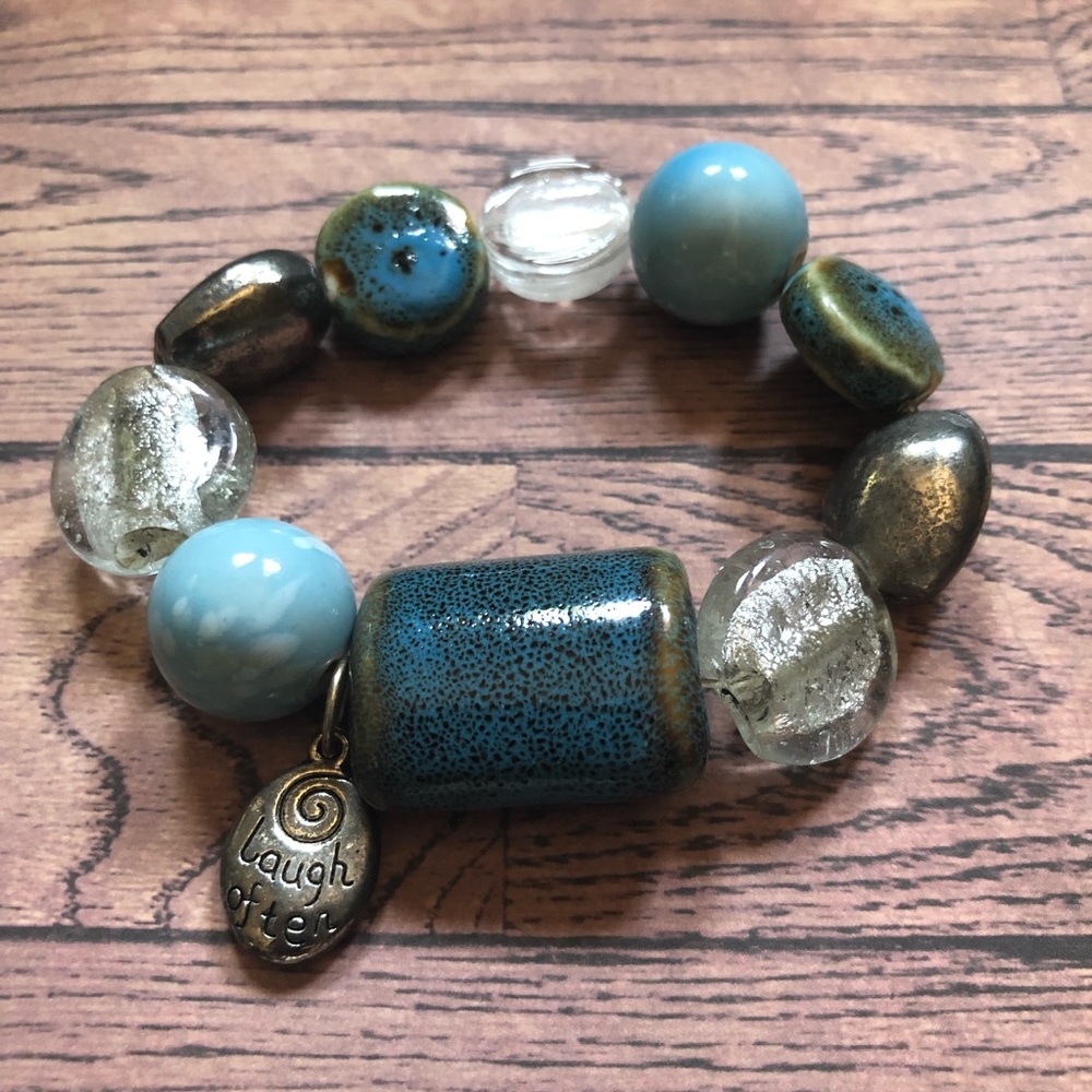 Laugh Often - Love Much Blue Stretchy Bracelet